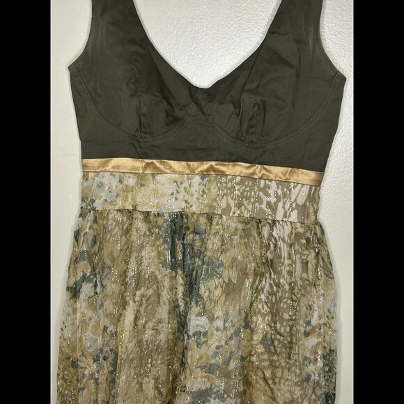 RENEE BARDOT Gorgeous Shimmery Green Gold Mini Babydoll Bubble Dress size SMALL - Picture 1 of 5